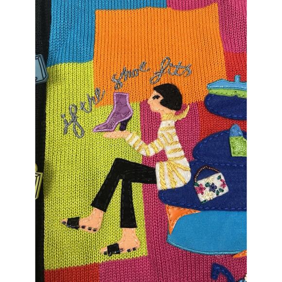 Colorful Cardigan Christina Rotelli Women’s Size Large Vintage “I Love Shopping” - Picture 5 of 15